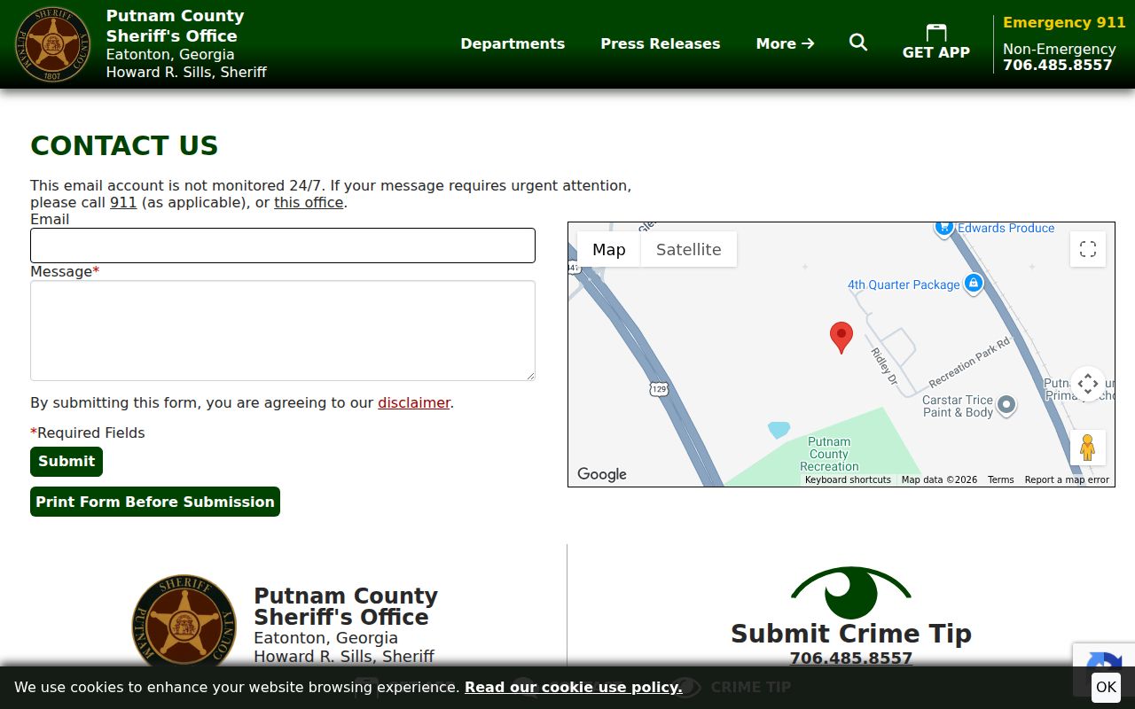 Putnam County warrant search contact page