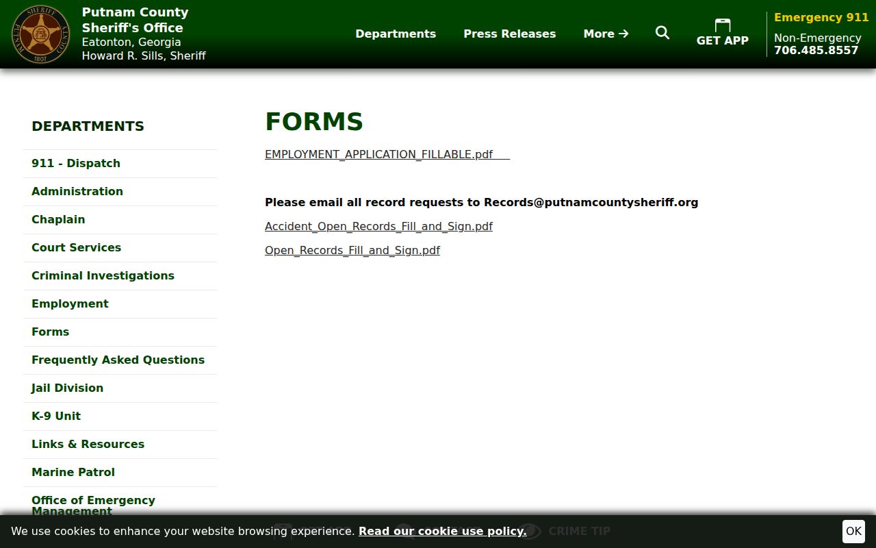 Putnam County warrant records email instructions