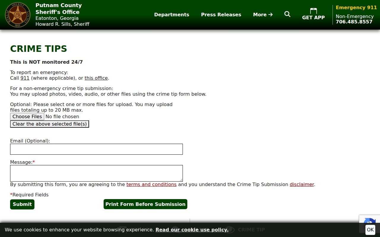 Putnam County active warrant crime tip form