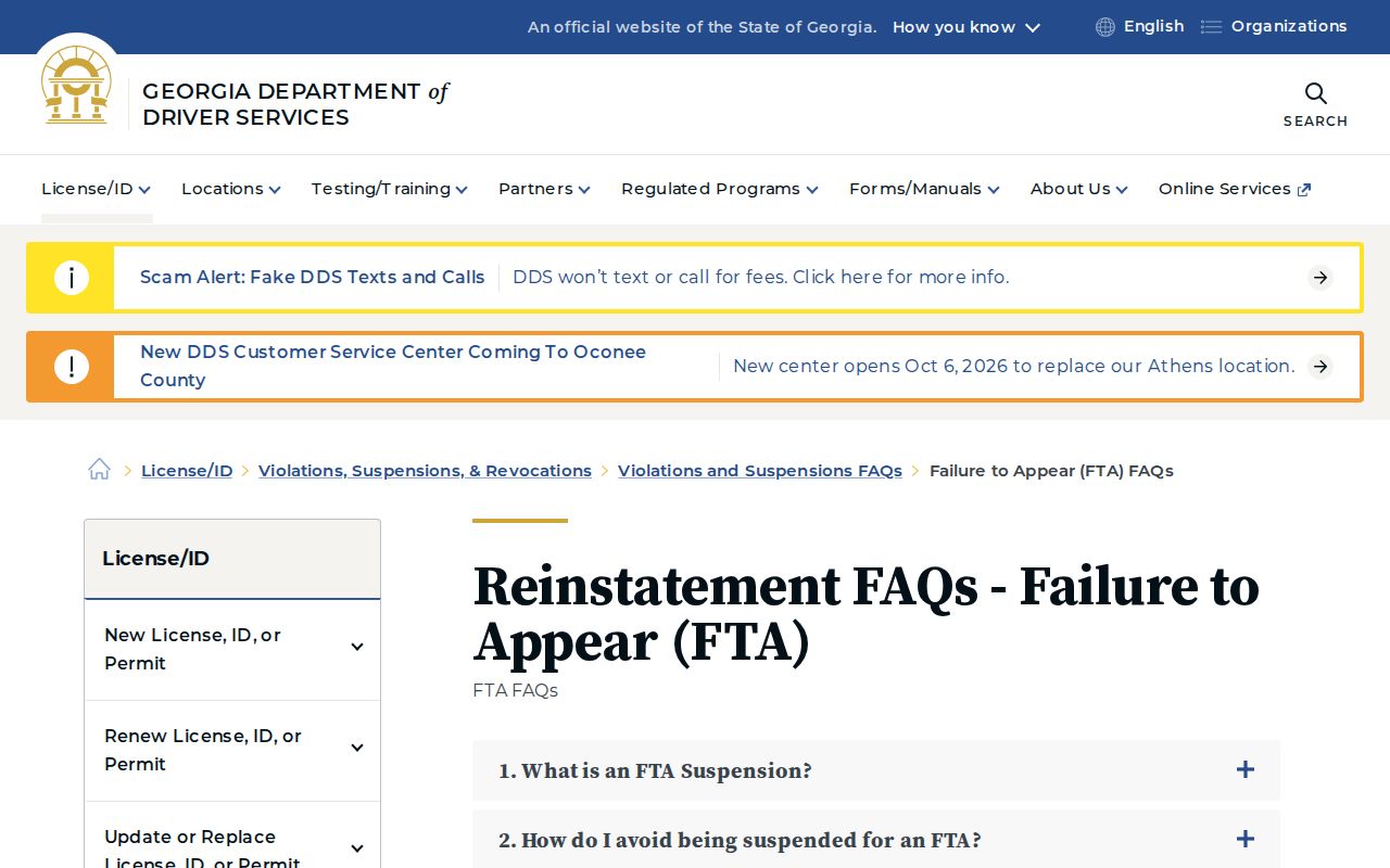 Georgia DDS failure-to-appear release process for Putnam County municipal traffic cases