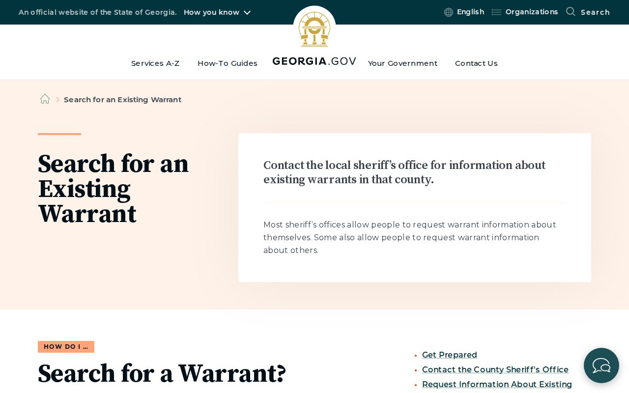 Georgia guidance routing Putnam County warrant inquiries to the county sheriff