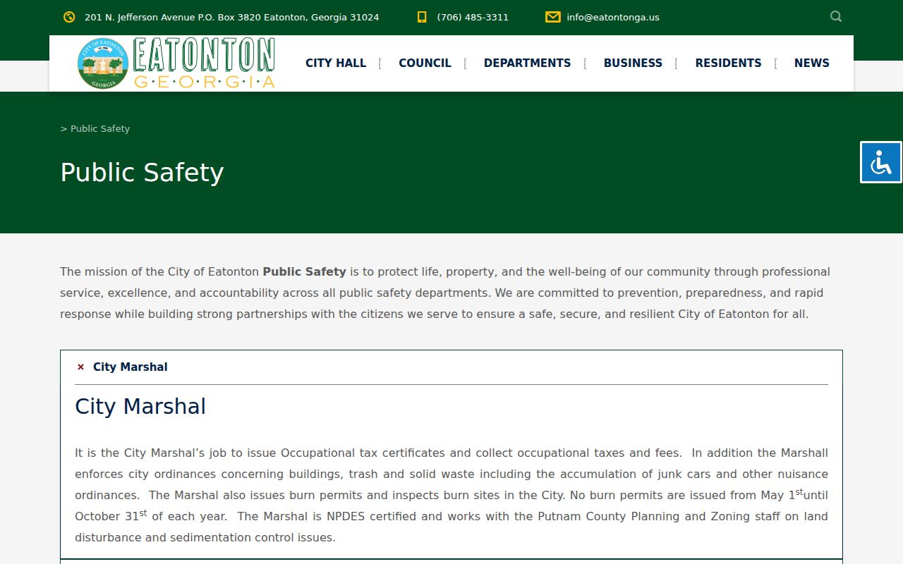 Eatonton public safety information for Putnam County municipal warrant contacts
