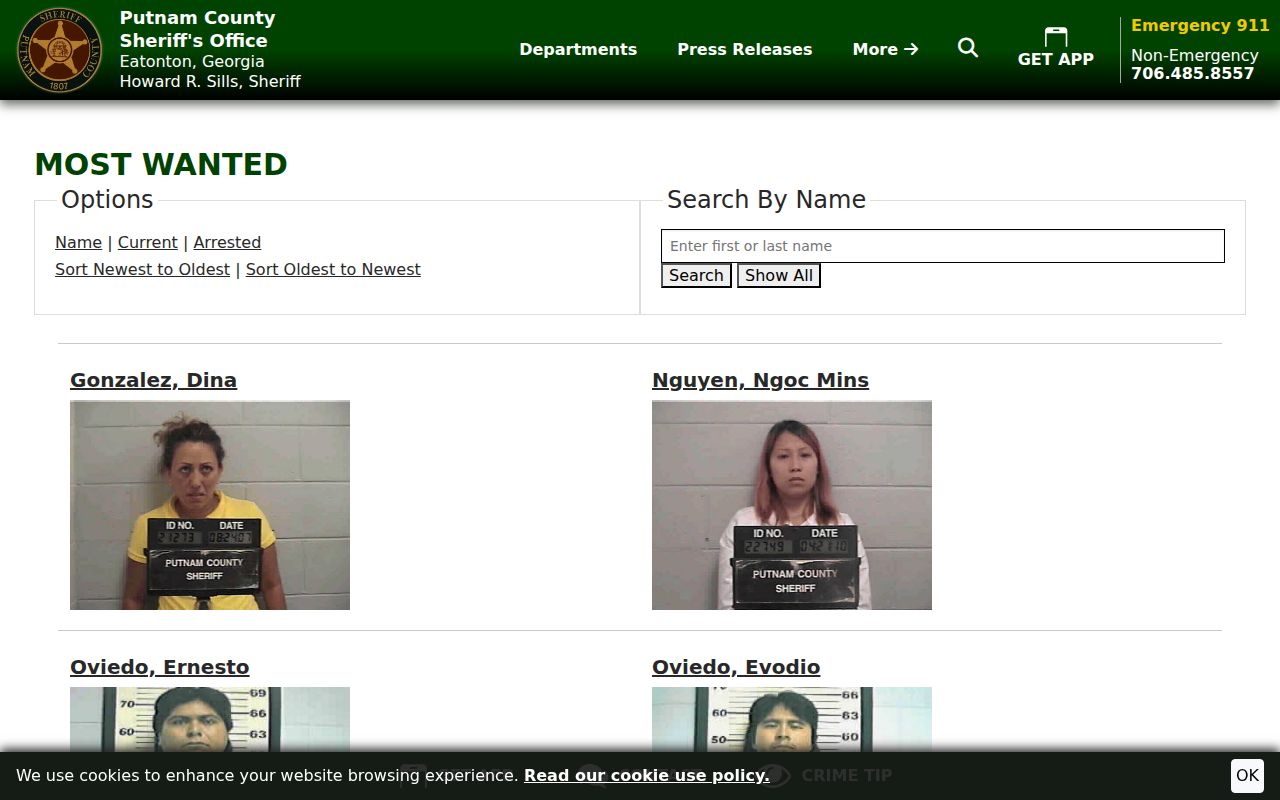 Putnam County warrant records Most Wanted name field