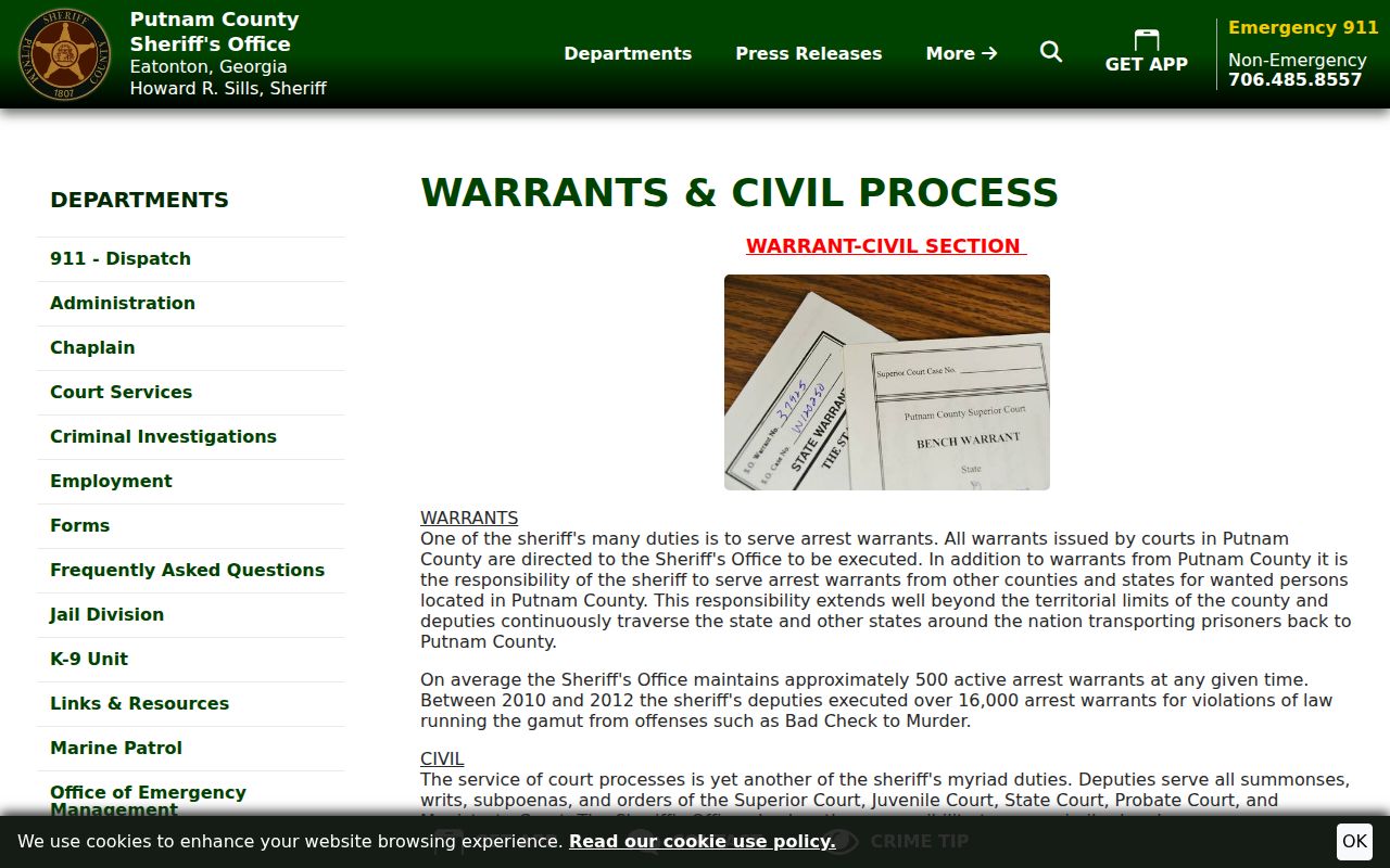 Putnam County warrant records and civil process explanation